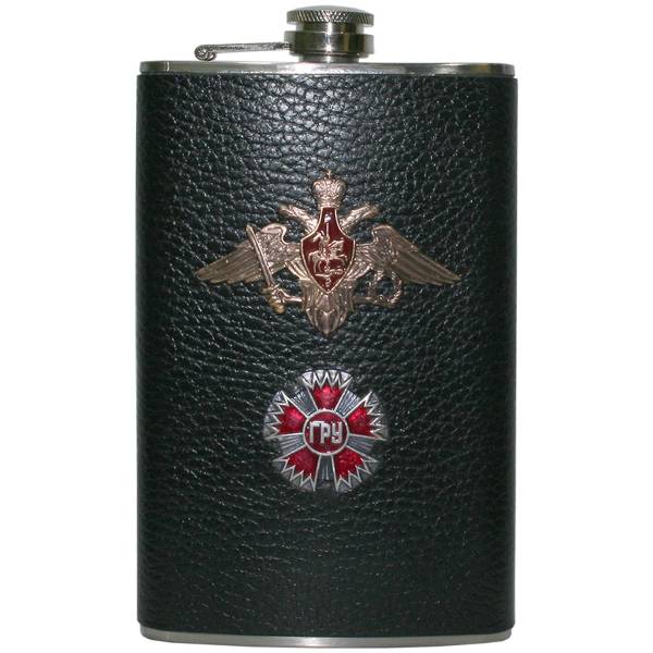 Фляга подарочная с символикой ГРУ ГШ ВС РФ / с жетоном Вооруженных сил 10 OZ - 300 мл (3407924) - HAKKI