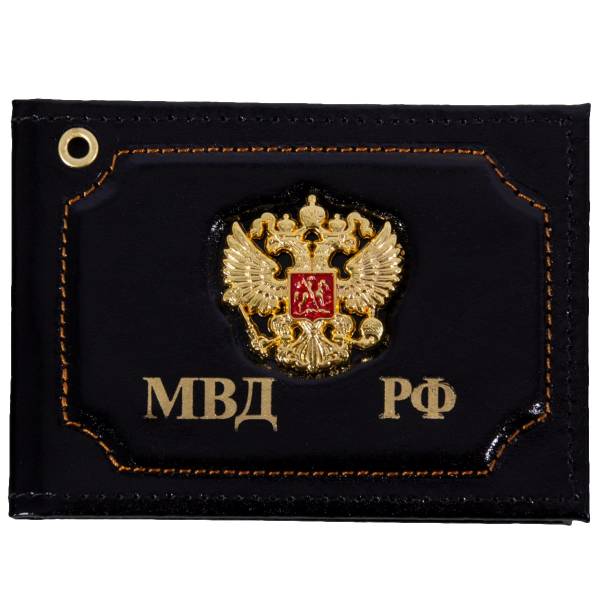 Обложка для удостоверения с жетоном МВД РФ / Герб ( орел ) РФ черная (4204300) - HAKKI