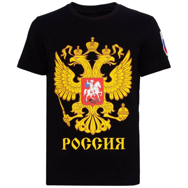 Футболка с патриотической символикой Герб ( орел ) России черная (1208737) - HAKKI