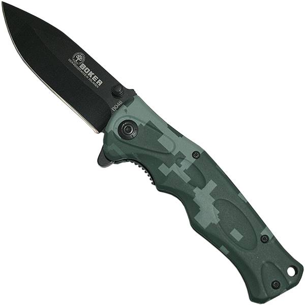 Нож складной BOKER полуавтоматический с клипсой камуфлированный цифра зеленая (3913100) - HAKKI
