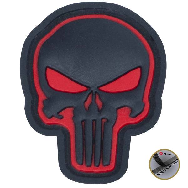 Нашивка ( шеврон патч patch ) тактическая Punisher ( Каратель ) 3D PVC ( пластизоль ) на липучке 2.5х3 черная (2504818) - HAKKI