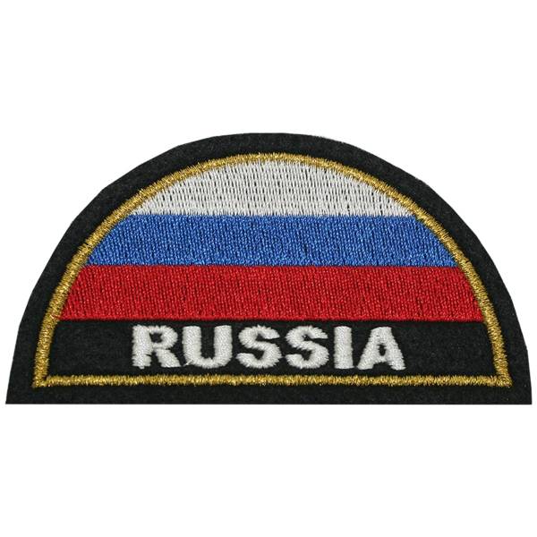Нашивка ( шеврон ) на рукав RUSSIA ( триколор ) полукруг 9х5 вышитая черная (2503773) - HAKKI