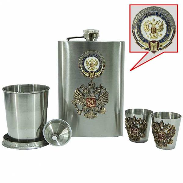 Набор подарочный с символикой Служба безопасности Президента ( фляга 9 OZ-270 мл + стопки 4х30 мл + лейка + стопка складная 1х120мл ) (4801973) - HAKKI