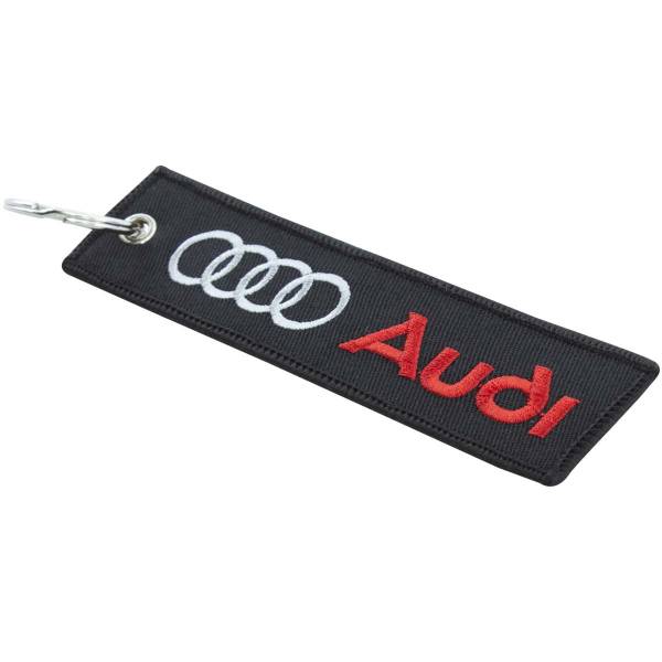 Брелок автомобильный  марка AUDI ( АУДИ ) вышитый полоса ( лента ) 13х3 черный (4402245) - HAKKI