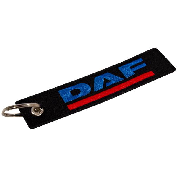 Брелок автомобильный марка DAF ( ДАФ ) вышитый полоса ( лента ) 13х3 черный (4402441) - HAKKI