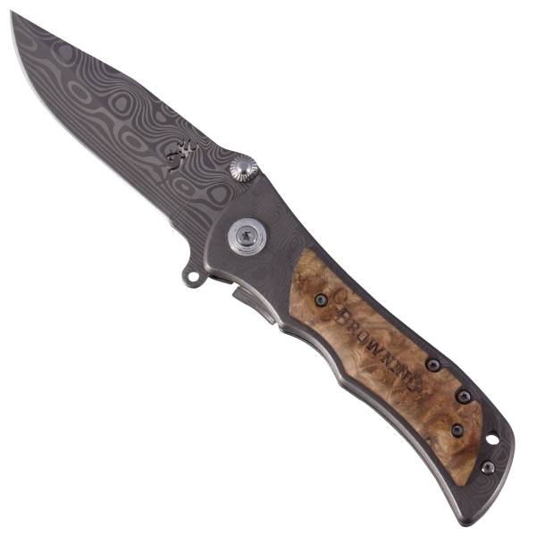 Нож складной BROWNING полуавтоматический с клипсой с узорами серо-коричневый (3913046) - HAKKI