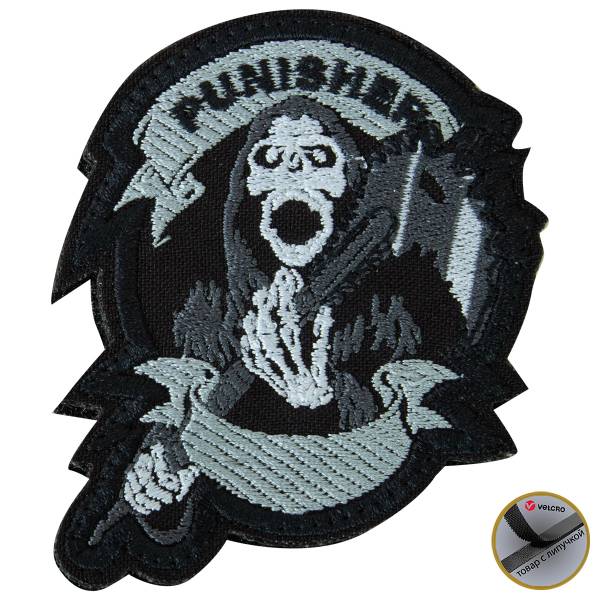 Нашивка ( шеврон патч patch ) тактическая Punisher вышитая на липучке 7х7,3 черная (2509238) - HAKKI