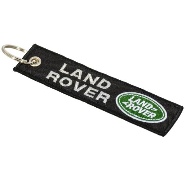 Брелок автомобильный марка LAND ROVER ( ЛЭНД РОВЕР ) вышитый полоса ( лента ) 13х3 черный (4402968) - HAKKI