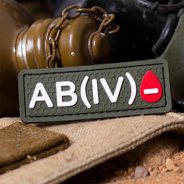 Нашивка ( шеврон патч patch ) тактическая Группа крови AB ( IV ) Rh - 3D PVC ( пластизоль ) на липучке 7х2,5 оливковая (2504299) - HAKKI