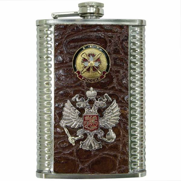 Фляга подарочная с символикой ГРУ ГШ ВС РФ / Герб ( орел ) России 9 OZ - 270 мл коричневая (4608976) - HAKKI