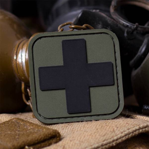 Нашивка ( шеврон патч patch ) тактическая MEDIC ( МЕДИК ) 3D PVC ( пластизоль ) на липучке 5х5 оливковая (2504300) - HAKKI