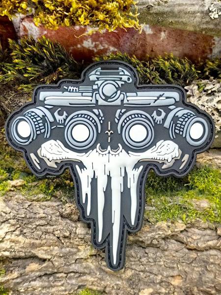 Нашивка ( шеврон патч patch ) тактическая ЧЕРЕП В ПНВ DARKNESS 3D PVC на липучке 9х9 черная (2504438) - HAKKI