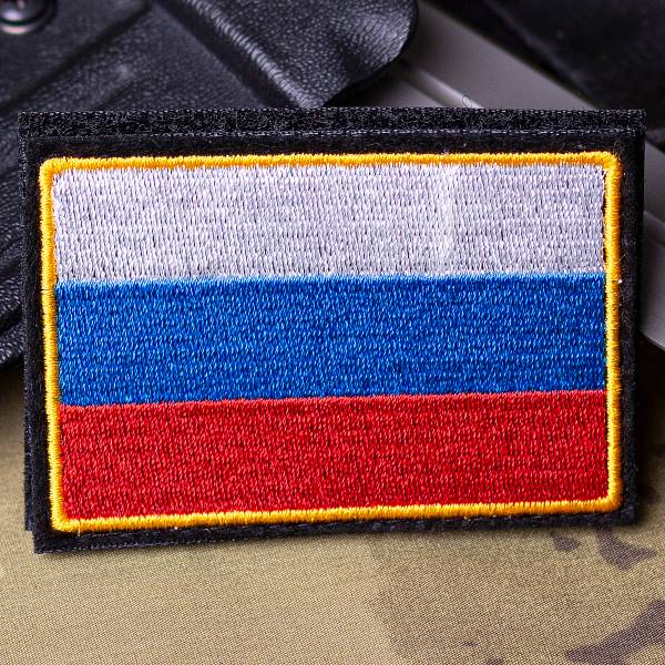 Нашивка ( шеврон патч patch ) тактическая Флаг России ( триколор ) вышитая на липучке 8,5х5,5 черная (2509582) - HAKKI