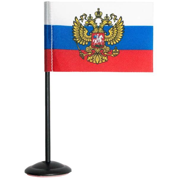 Флаг мини России ( триколор ) с Гербом ( Орел ) России на подставке 4х7 (4706015) - HAKKI
