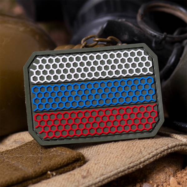 Нашивка ( шеврон патч patch ) тактическая флаг России ( триколор ) 3D PVC ( пластизоль ) на липучке 7х5 оливковая (2504306) - HAKKI