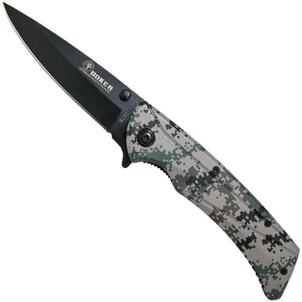 Нож складной BOKER полуавтоматический с клипсой камуфлированный цифра серая (3913095) - ВОЕНТОРГ ТЫЛОВИК