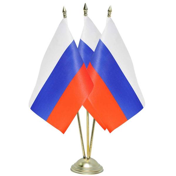 Подставка ( флагшток ) настольная для 3-х флагов 15х22 330 мм пластик золотистый (4707012)  - HAKKI