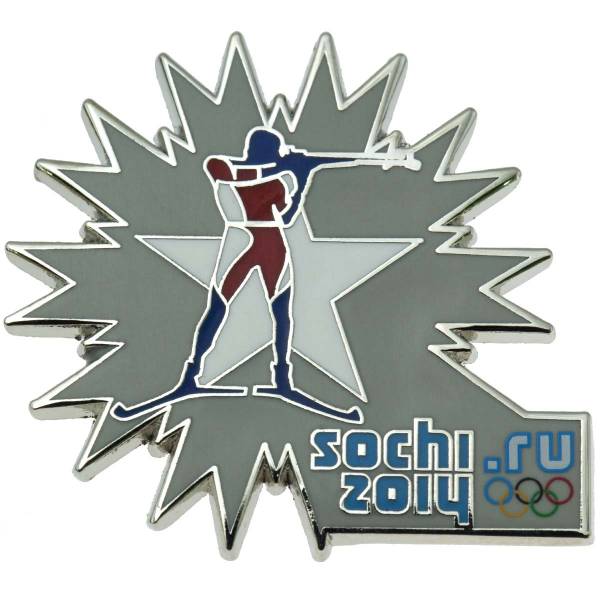 Значок ( знак ) олимпийский Сочи / Sochi 2014 команда России Биатлон / Biathlon коллекционный на пимсе (2308007) - HAKKI