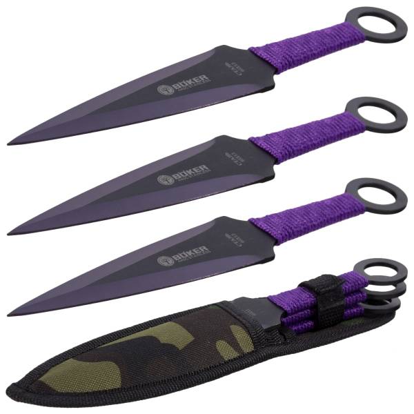 Нож метательный BOKER набор из 3-х ножей 65х13 в чехле шнур фиолетовый (3916026) - ВОЕНТОРГ ТЫЛОВИК