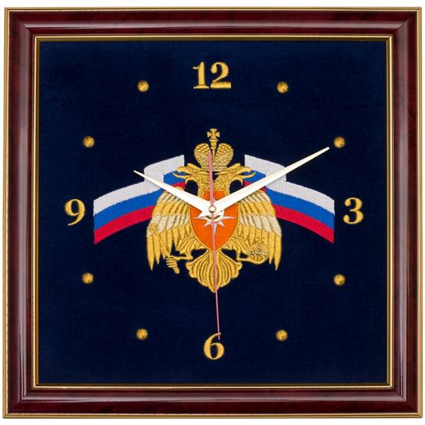 Часы настенные МЧС России вышитые на бархате 35х35 (4102036) - HAKKI
