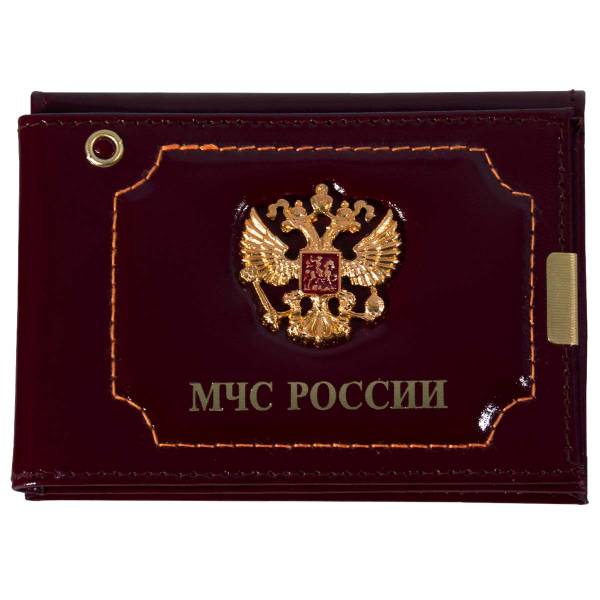 Обложка ( портмоне ) для автодокументов и удостоверения с жетоном МЧС России / Герб ( орел ) России бордовая (4204284) - HAKKI
