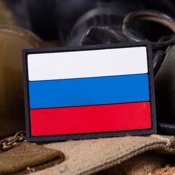 Нашивка ( шеврон патч patch ) тактическая флаг России ( триколор ) 3D PVC ( пластизоль ) на липучке 7х5 черная (2504125) - HAKKI