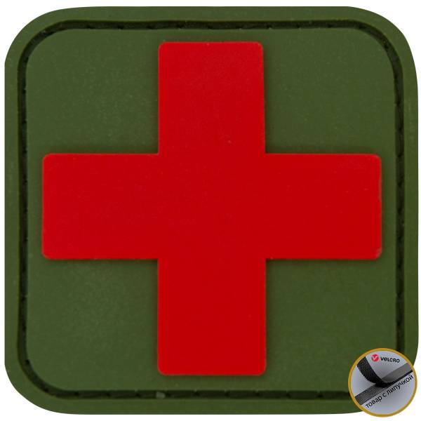 Нашивка ( шеврон патч patch ) тактическая MEDIC ( МЕДИК ) 3D PVC ( пластизоль ) на липучке 5х5 оливковая (2504301) - HAKKI