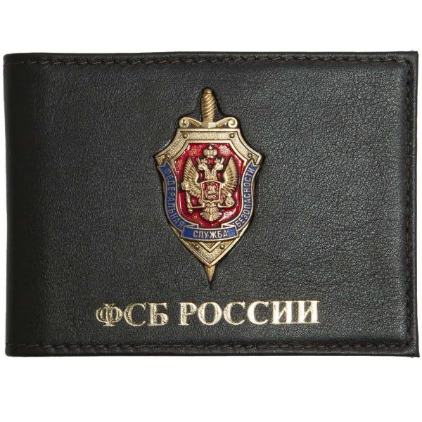 Обложка для удостоверения с жетоном ФСБ России кожа ЛЮКС коричневая (4204290) - HAKKI