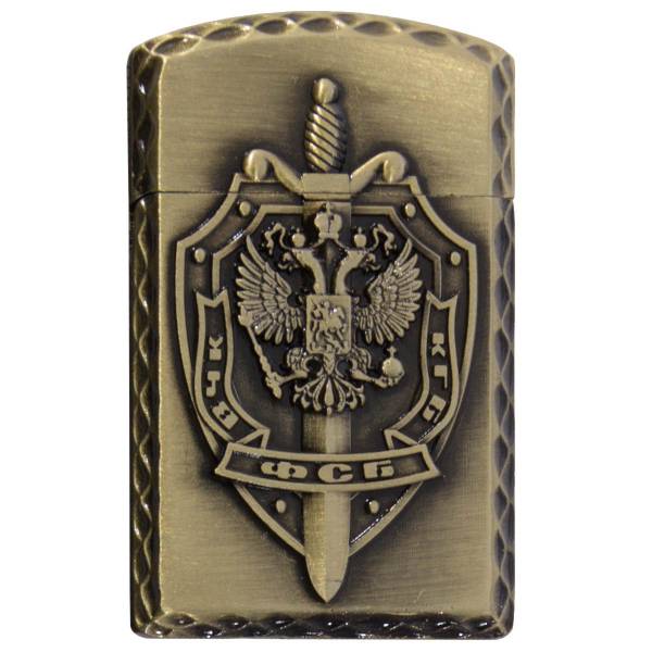 Зажигалка газовая с символикой ВЧК КГБ ФСБ золотистая (4403302) - HAKKI