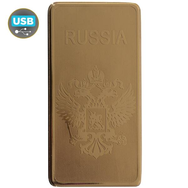Зажигалка с символикой Герб ( орел ) РФ электронная с зарядкой от USB золотистая (4403324) - HAKKI