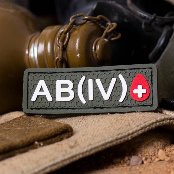 Нашивка ( шеврон патч patch ) тактическая Группа крови AB ( IV ) Rh + 3D PVC ( пластизоль ) на липучке 7х2,5 оливковая (2504298) - HAKKI