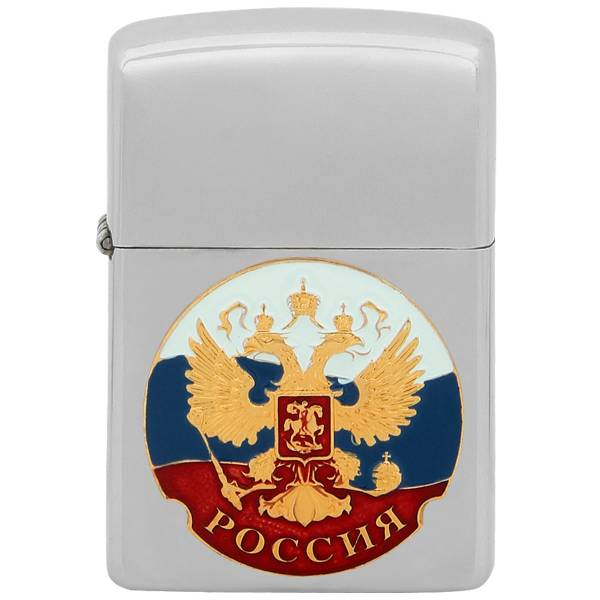 Зажигалка с символикой Герб России бензиновая серебристая (4403339) - HAKKI