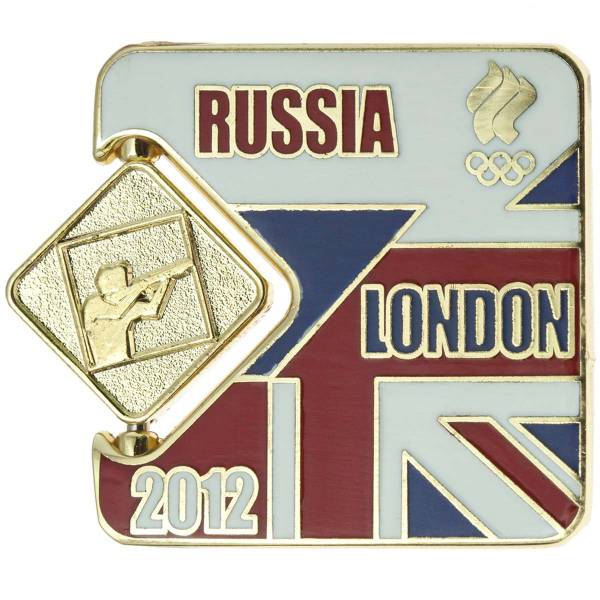 Значок ( знак ) олимпийский Лондон / London 2012 команда России Стрелба / Shooting коллекционный на пимсе (2308022) - HAKKI