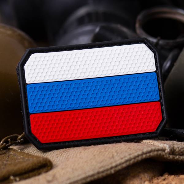 Нашивка ( шеврон патч patch ) тактическая флаг России ( триколор ) 3D PVC ( пластизоль ) на липучке 7х5 черная (2504750) - HAKKI