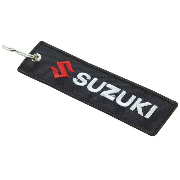 Брелок автомобильный марка SUZUKI ( СУЗУКИ ) вышитый полоса ( лента ) 13х3 черный (4402433) - HAKKI