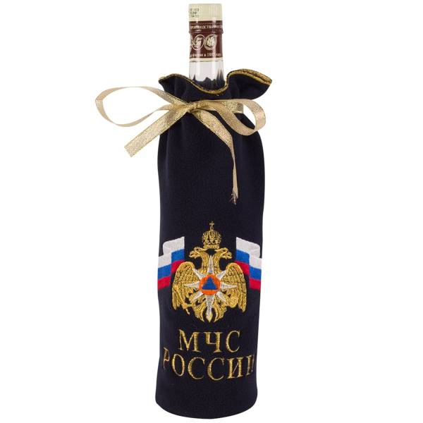 Мешочек ( чехол ) для бутылки с символикой МЧС России вышитый темно-синий (4405053) - HAKKI