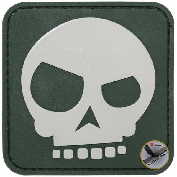 Нашивка ( шеврон патч patch ) тактическая Skull / Череп 3D PVC ( пластизоль ) на липучке 7,5х7,5 оливковая (2504204) - HAKKI