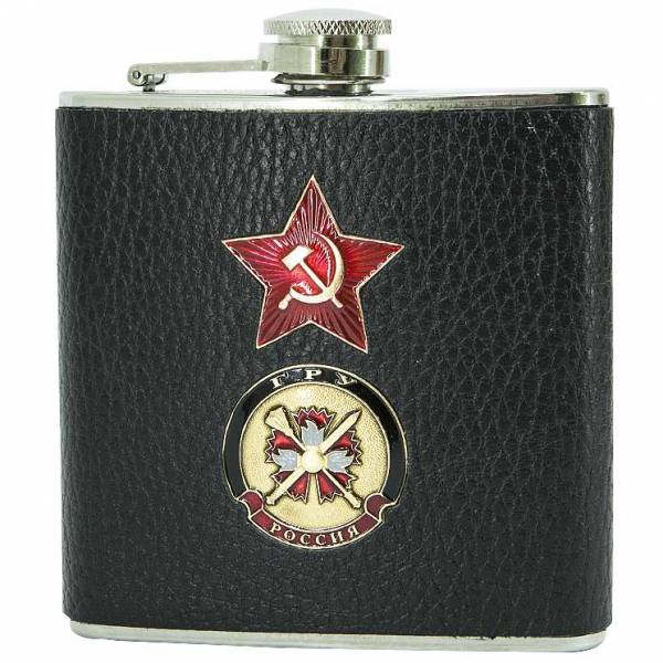 Фляга подарочная с символикой ГРУ ГШ ВС РФ / Звезда СССР 6 OZ-180 мл (4608972) - HAKKI