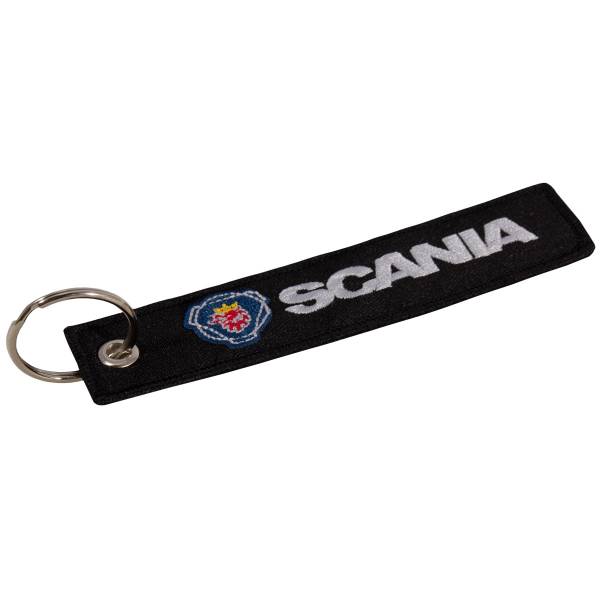 Брелок автомобильный марка SCANIA ( СКАНИЯ )  вышитый полоса ( лента ) 13х3 черный (4402423) - HAKKI