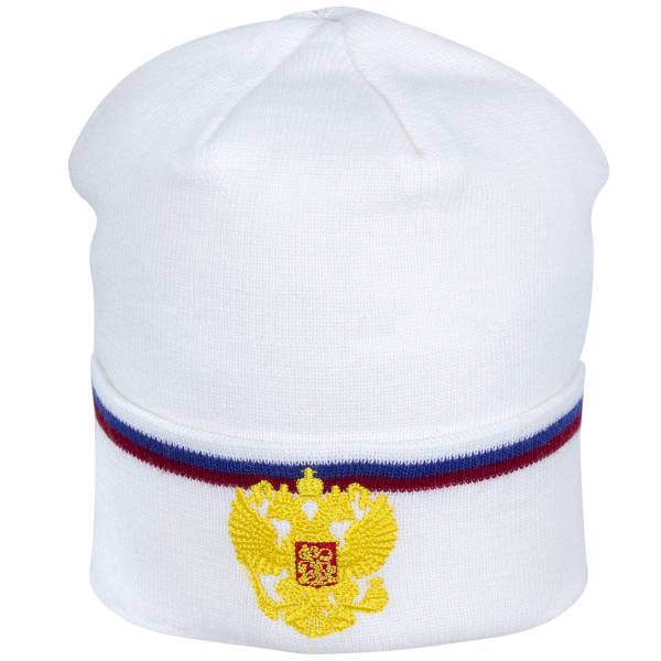 Шапка вязаная с отворотом Орел РФ (белая) (1409021) - HAKKI