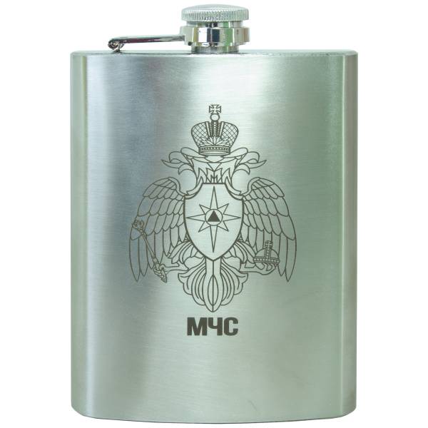 Фляга  подарочная с гравировкой МЧС России 8 OZ-240 мл серебристая (4608103) - HAKKI