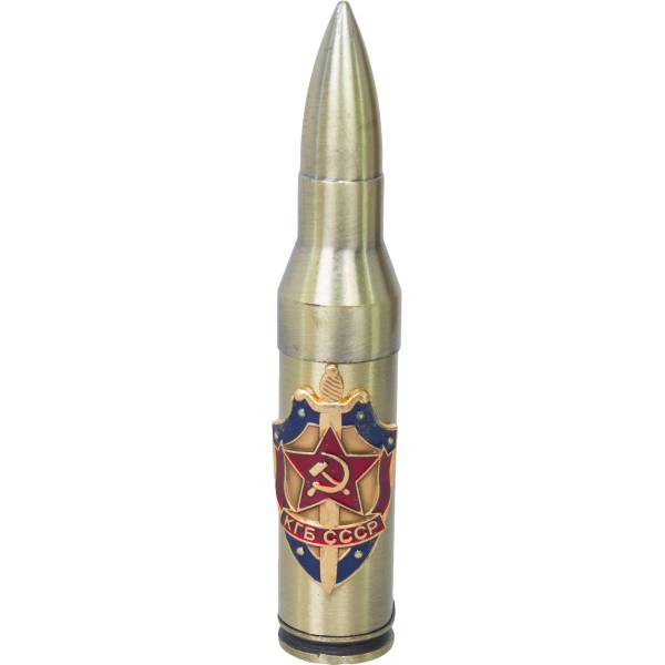 Зажигалка патрон с символикой КГБ СССР малая газовая золотистая (4403946) - HAKKI