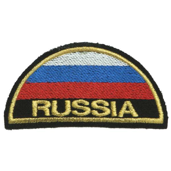 Нашивка ( шеврон ) на рукав Russia триколор 11,5х6 вышитая полукруг черная (2503179) - HAKKI