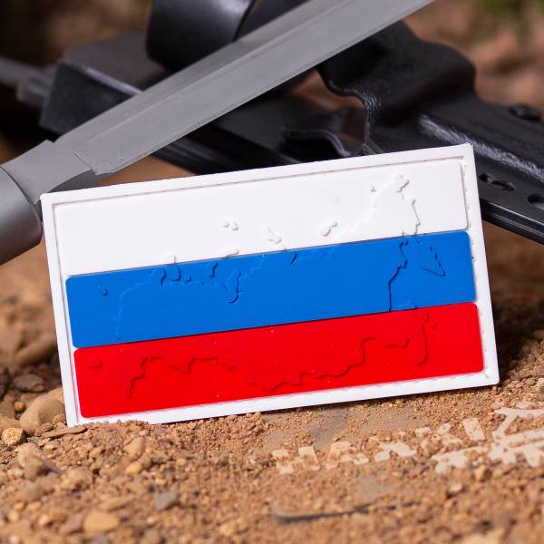 Нашивка ( шеврон патч patch ) тактическая флаг RUSSIA Россия ( триколор ) ( карта ) 3D PVC ( пластизоль ) на липучке 9х5 белая (2504133) - HAKKI