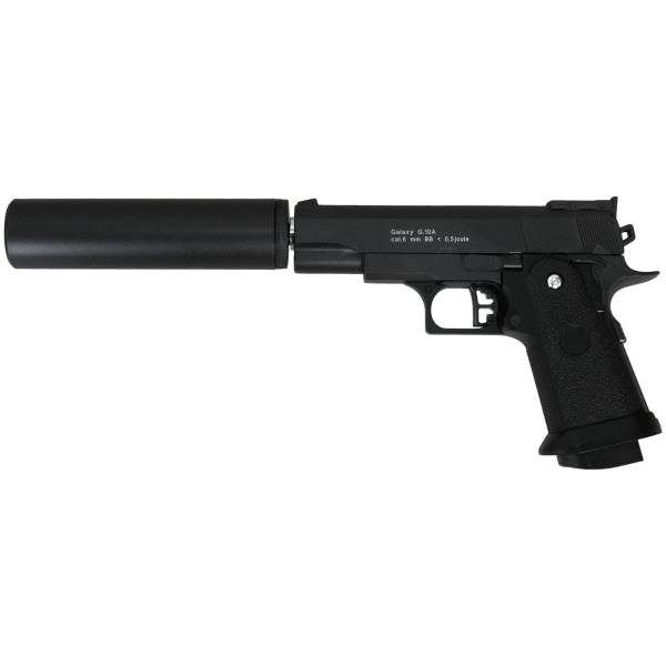 Пистолет GALAXY пневматический страйкбольный Colt 1911 PD с глушителем магазин 10 шт калибр 6 мм (3219053) - HAKKI