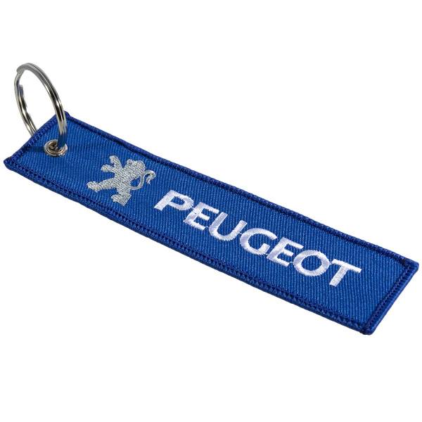 Брелок автомобильный марка PEUGEOT ( ПЕЖО ) вышитый полоса ( лента ) 13х3 синий (4402981) - HAKKI