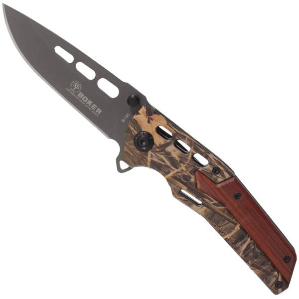 Нож складной BOKER полуавтоматический с клипсой карманный камуфлированный лес осенний (3913080) - ВОЕНТОРГ ТЫЛОВИК