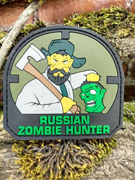 Нашивка ( шеврон патч patch ) тактическая RUSSIAN ZOMBIE HUNTER 3D PVC  ( пластизоль ) на липучке 8х7,5 (2504406) - HAKKI