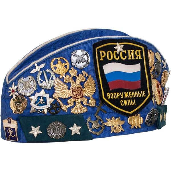 Пилотка военная ВВС СА ВС СССР сувенирная со звездой и значками оригинал синяя (1405990) - HAKKI