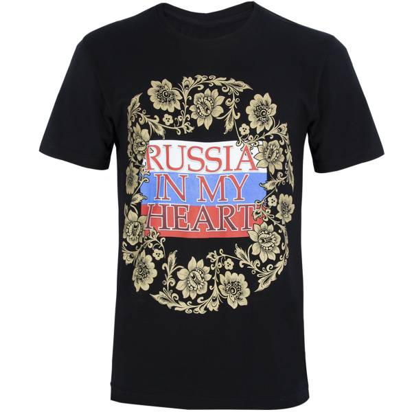 Футболка с патриотической символикой Russia in my heart / Триколор с узорами черная (1208718) - HAKKI